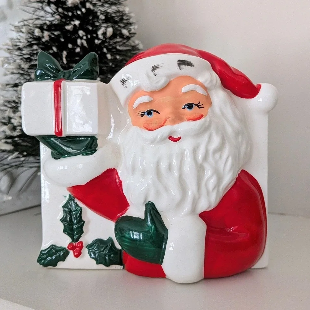 Rare Vintage Japan Ceramic Santa Claus with Present‎ Christmas Planter Kitsch